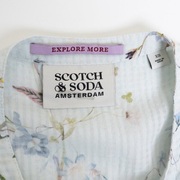Scotch & Soda Floral Blouse Button Up Shirt Neck Scarf Short Sleeve - Picture 5 of 15